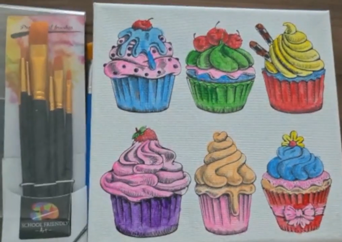 SF Art - Printed canvas painting tutorial - Cupcakes design