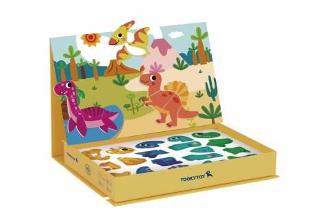Joc Educativ Magnetic Box Dinosaur din Lemn, Magnetic cu Dinozauri pentru Copii