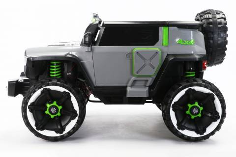 Masinuta Electrica Jeep Off-Road pentru Copii 12V 10Ah, 4x4 Motoare 390 Metalice, 2 Locuri, Telecomanda pa rinti Bluetooth 2.4G, LED, USB, Suspensie 4 Roti Dimensiune 140x78x86cm - GRI
