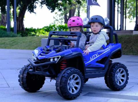 Masinuta Electrica Off-Road UTV pentru Copii 12V 7Ah, 4x4 Motoare 380, Telecomanda Parinte 2.4G, LED, USB, APP Mobil, Suspensie 4 Roti . Dimensiune 127x79x87cm - ALBASTRU