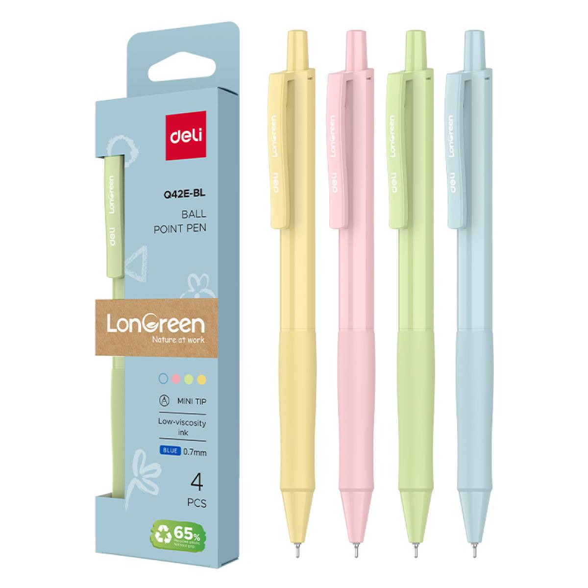 SET 4 BUC PIX CU MECANISM 0.7MM CORP PASTEL ALBASTRU LONGREEN 65% PL RECICLAT DELI