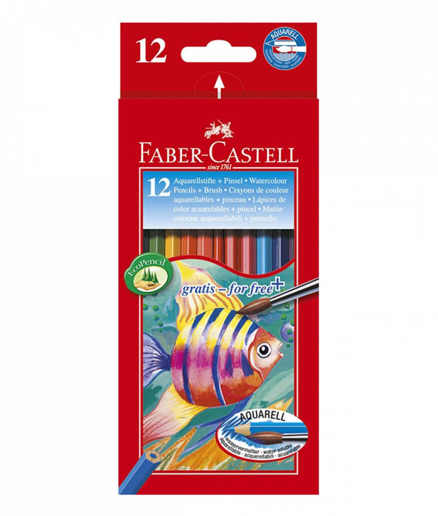 Creioane Colorate Acuarela 12 Buc si Pensula Faber-Castell