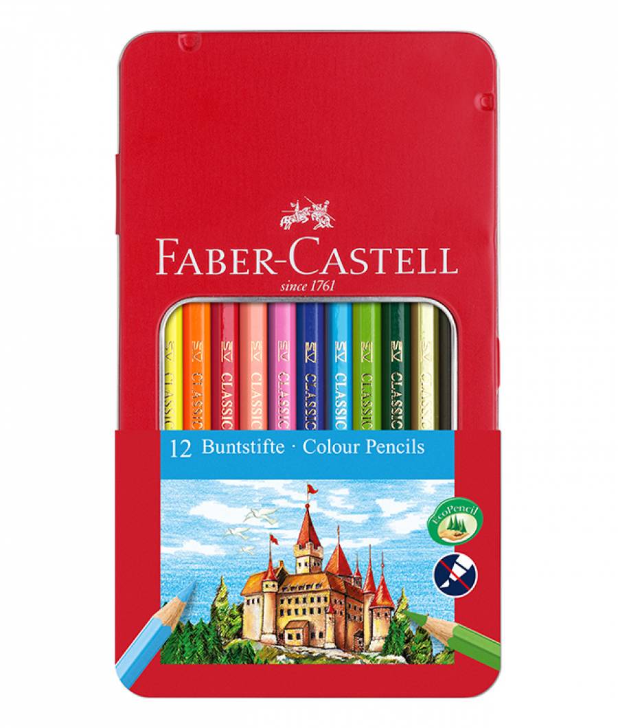 Creioane Colorate 12 Culori Cutie Metal Faber-Castell