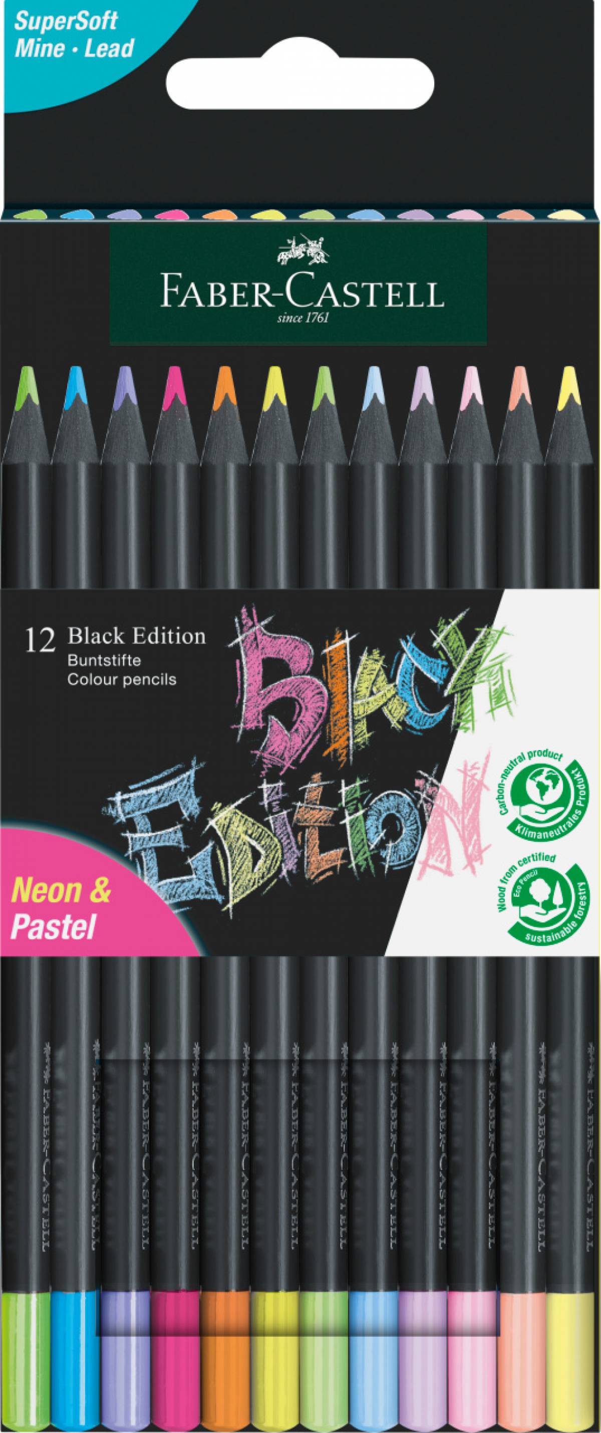 CREIOANE COLORATE 12 CULORI PASTELNEON BLACK EDITION FABER-CASTELL