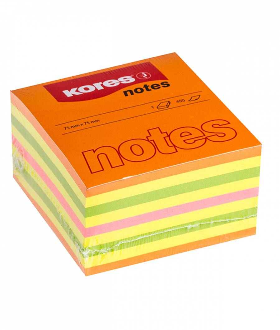 Notes Adeziv 75 x 75 mm Neon Mixt 450 File Kores