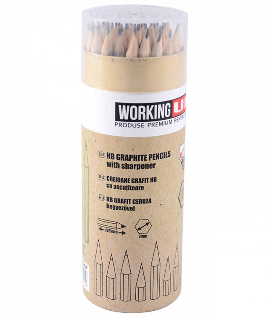 Creion HB WUP cu guma NATUR de calitate 40buc in tub carton cu ascutitoare
