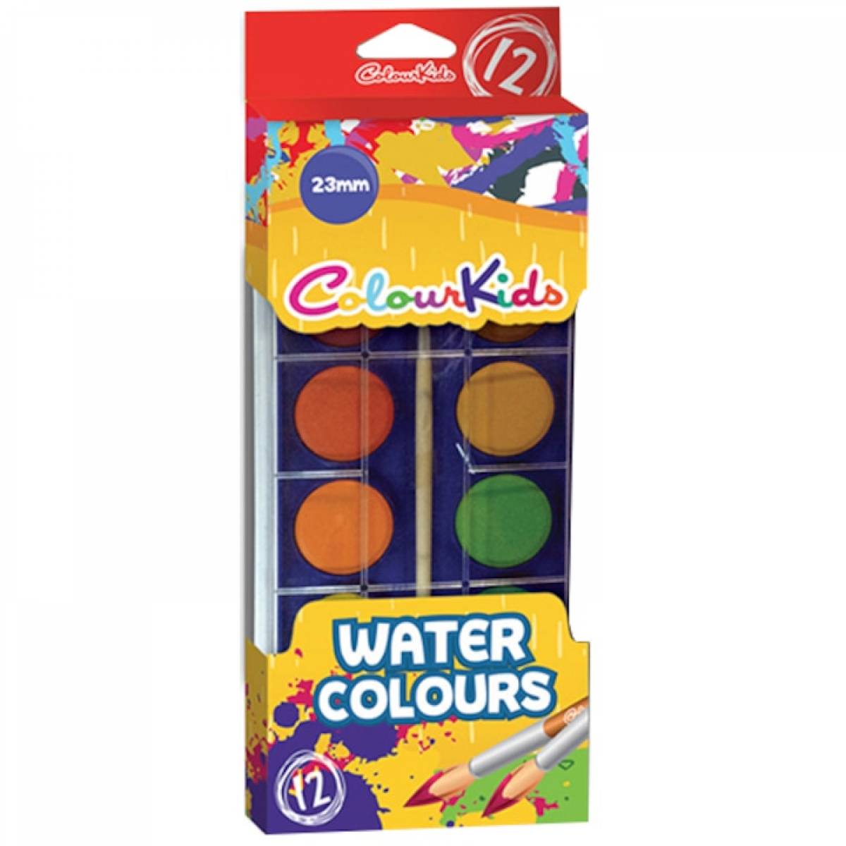 Acuarele 12 culori 23 mm cu pensula Colour KIDS