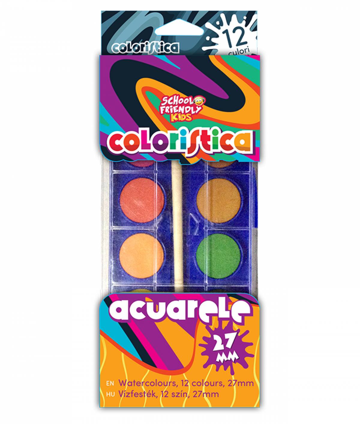 Acuarele COLORISTICA 12 culori 27mm cu pensula