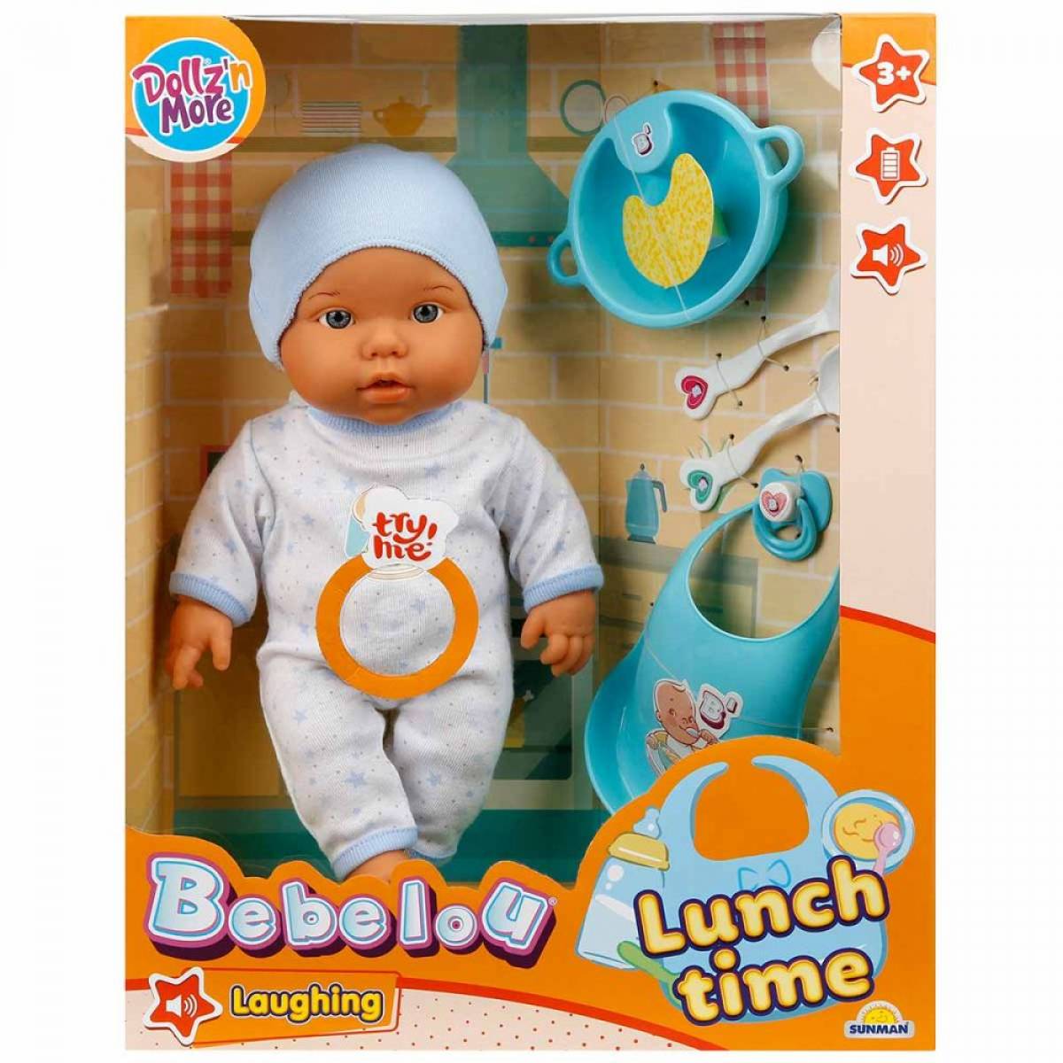 Jucarie BEBELOU - BEBELUS LA MASA CU FUNCTII, 35 CM ( roz / albastru )