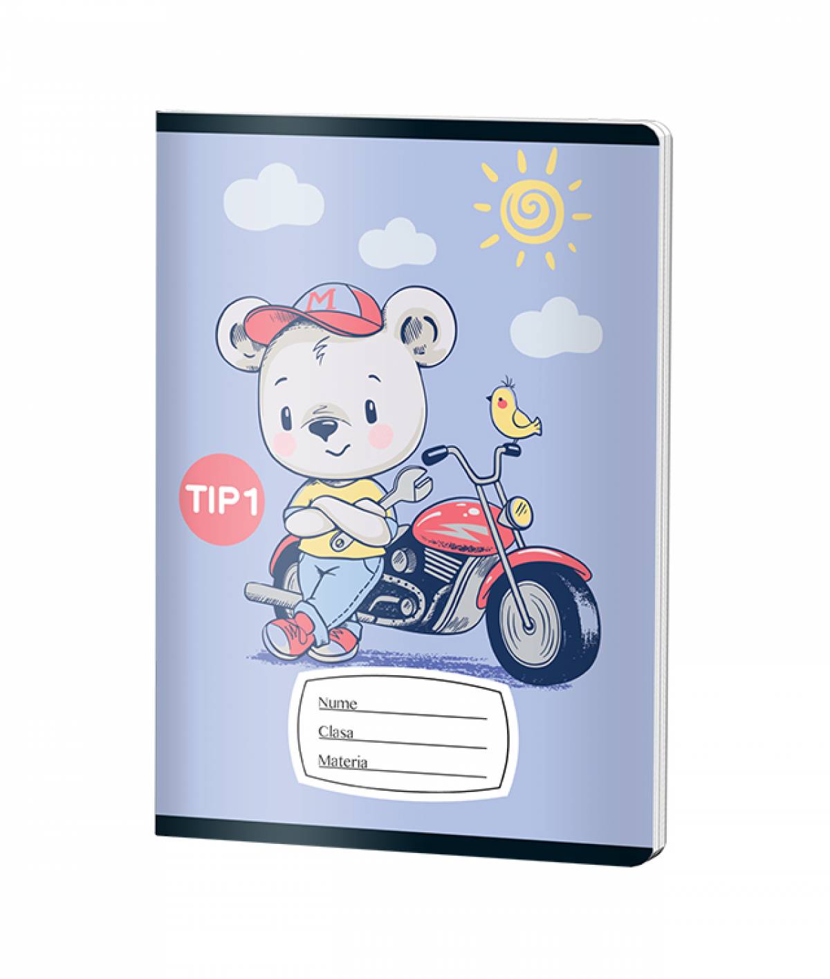 Caiet Tip1 BAIETI, A5, Pigna, 24 file, hartie 70grm, URSULETZ MOTO