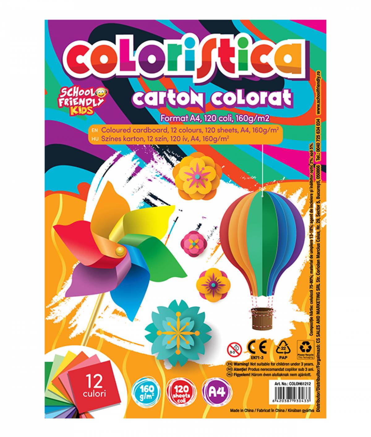 Carton Color Colour KIDS A4 160gr 120 coli 12 cul