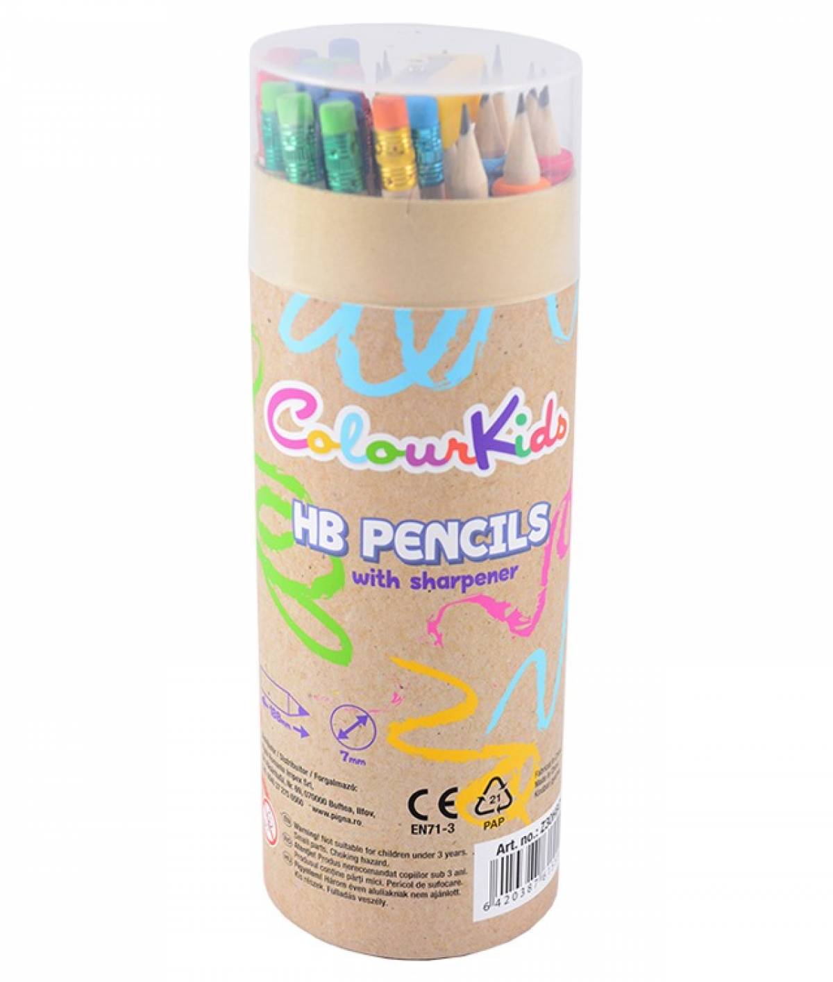 Creion HB Colour KIDS NATUR de calitate 20buc in tub carton cu grip si ascutitoare