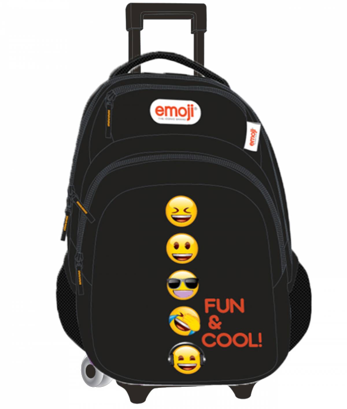 Ghiozdan Troller Scolar, Emoji, 3 Compartimente, Multicolor, 38Hx37x18cm