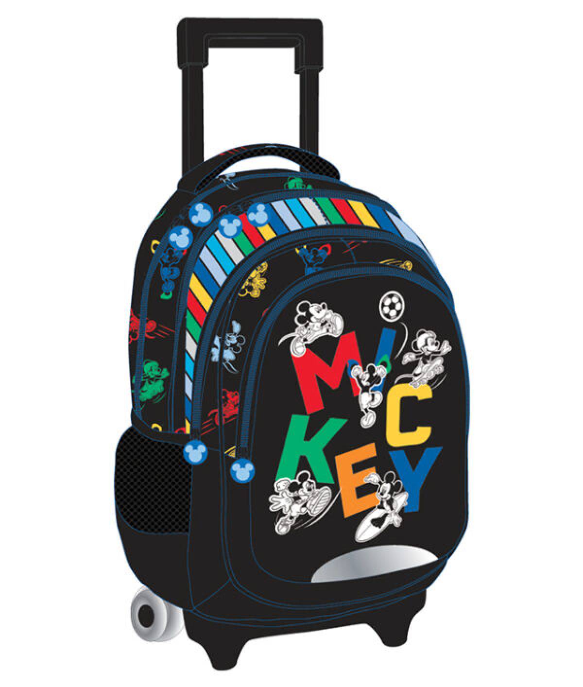 Ghiozdan Troller Scolar, Mickey Mouse, 4 Compartimente, Multicolor, 38Hx37x18cm