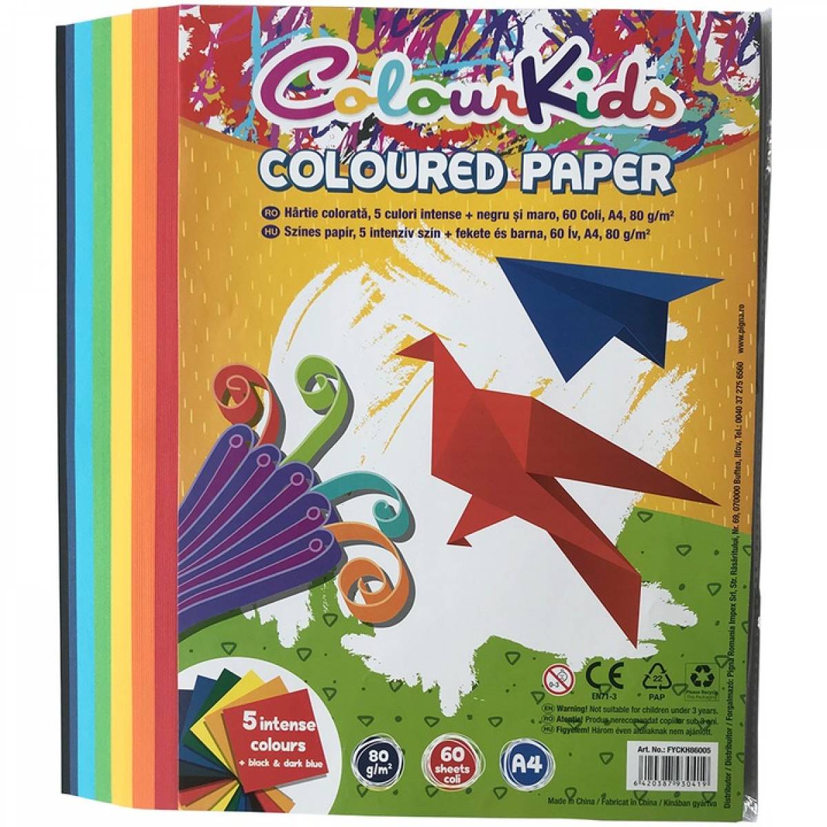 Hartie color A4 80gr 60 coli 5 culori intense (plus negru) Colour KIDS