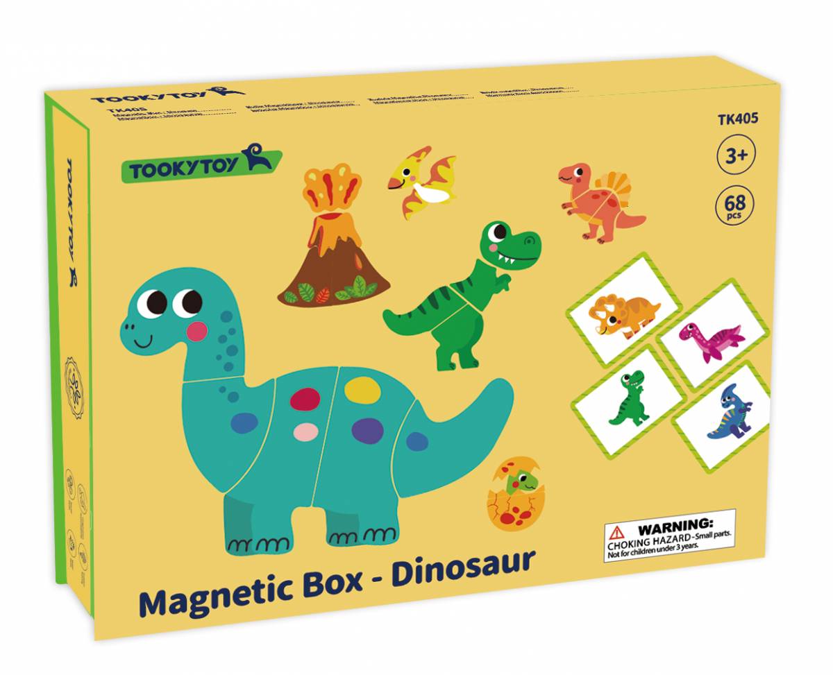 Joc Educativ Magnetic Box Dinosaur din Lemn, Magnetic cu Dinozauri pentru Copii