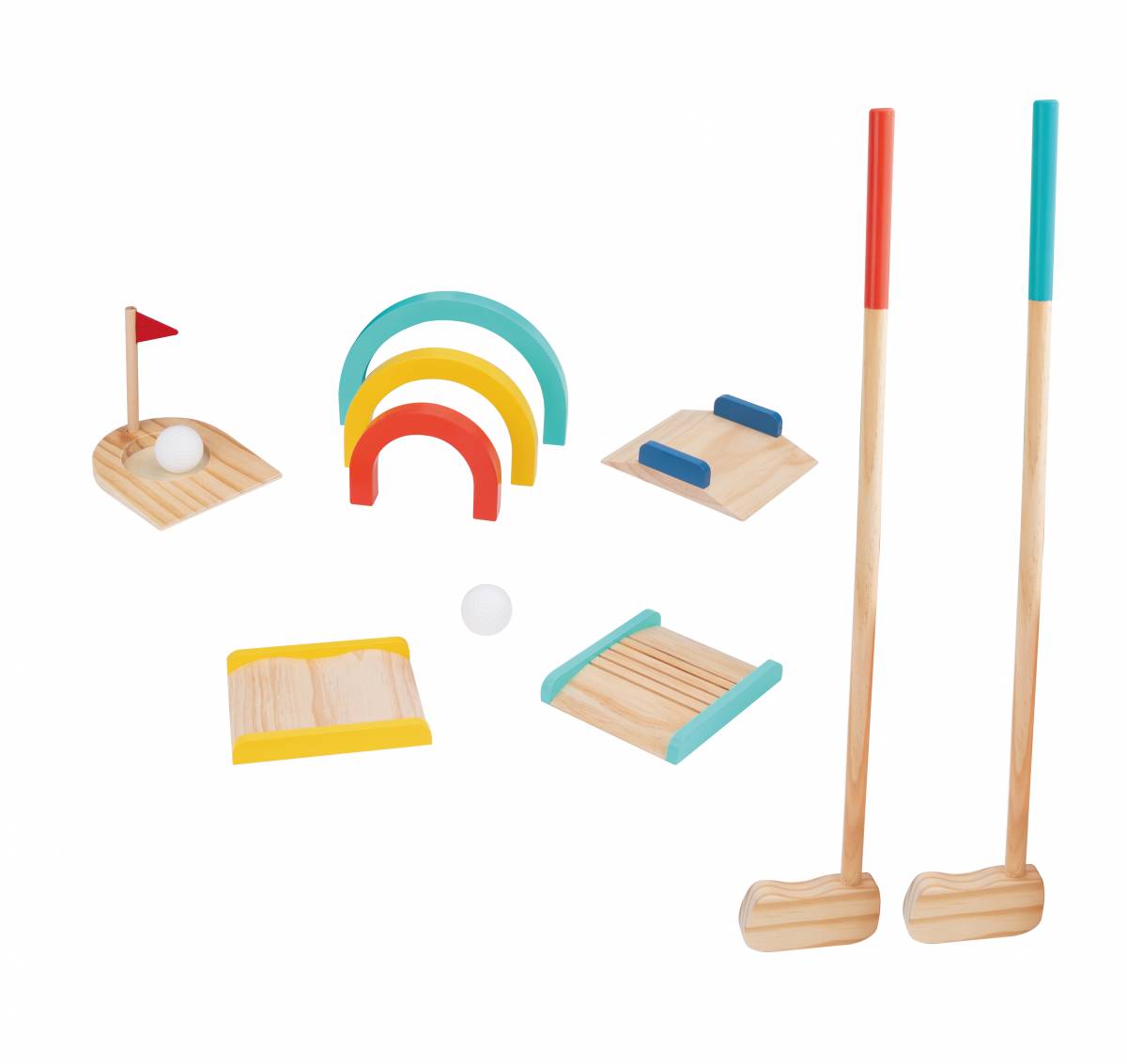 Joc Golf din Lemn pentru Copii, Joc Sportiv Interior Exterior, cu Geanta Transport