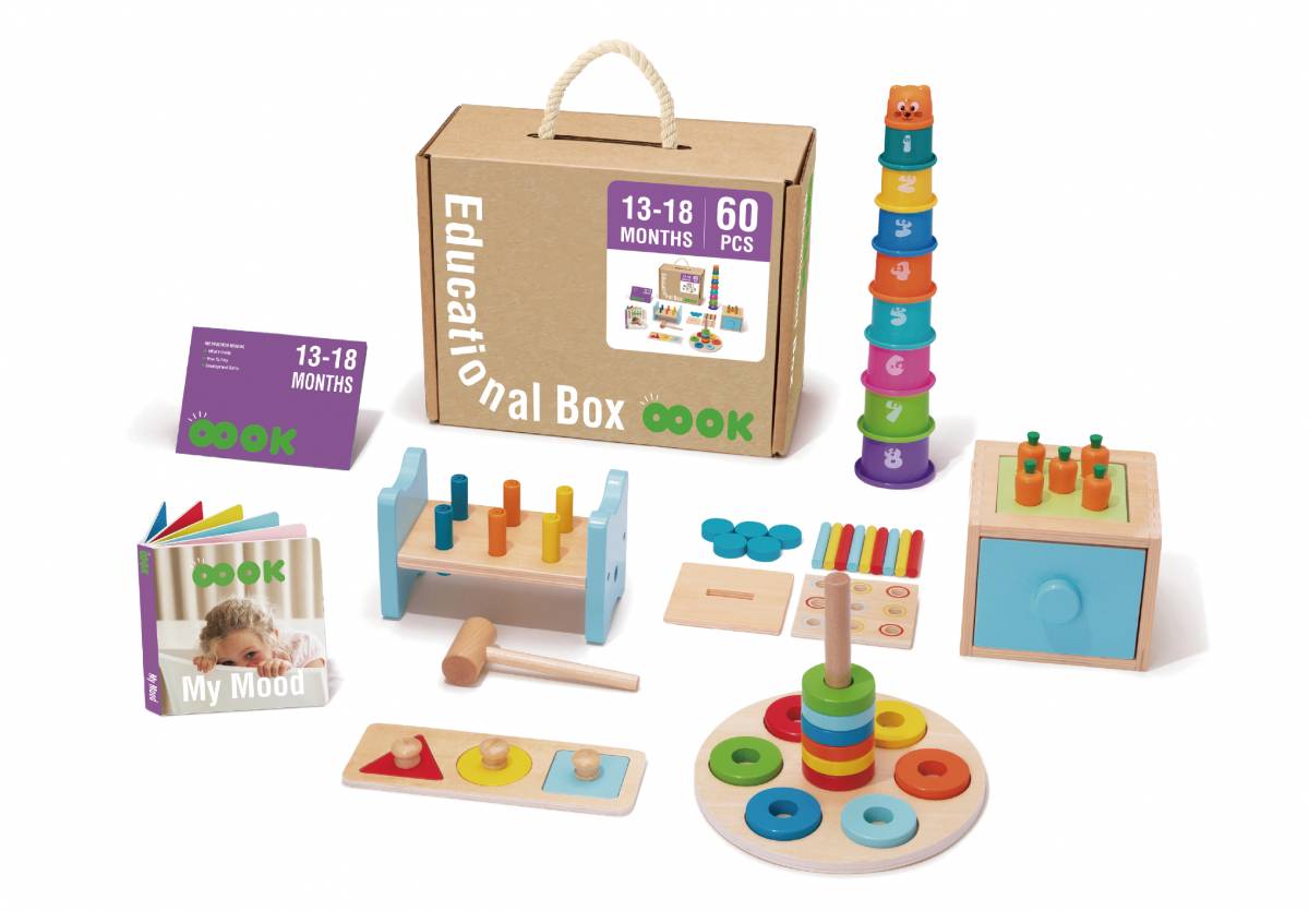 Joc Montessori Educational Box 13-18 Luni, Set Educativ Montessori din Lemn