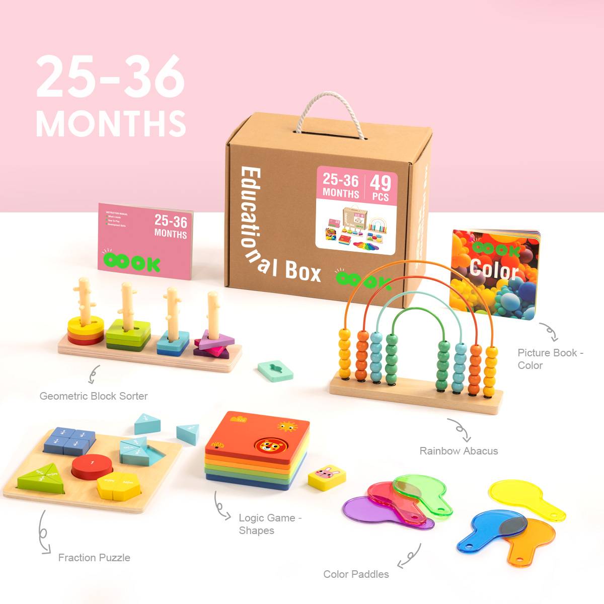Joc Montessori Educational Box 25-36 Luni, Set Educativ Montessori din Lemn