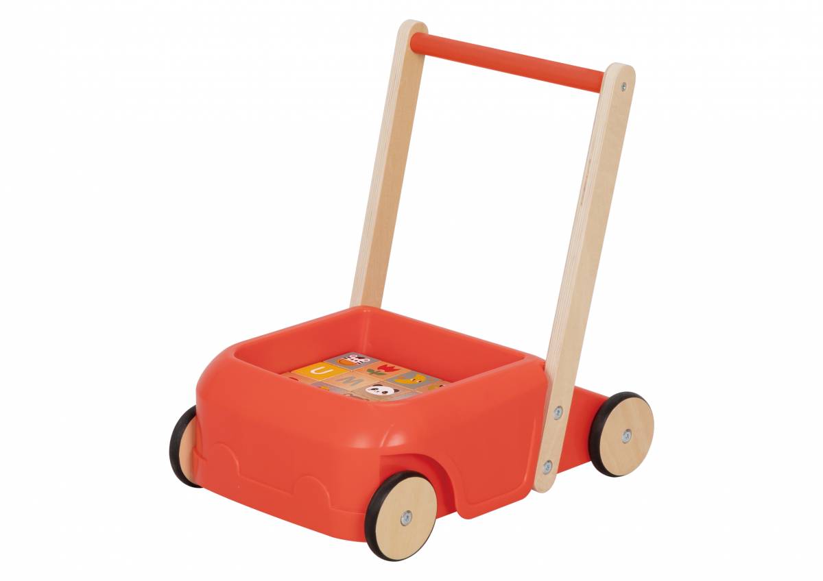 Jucarie Premergator din Lemn pentru Bebelusi, Baby Walker cu Cuburi, Jucarie Montessori