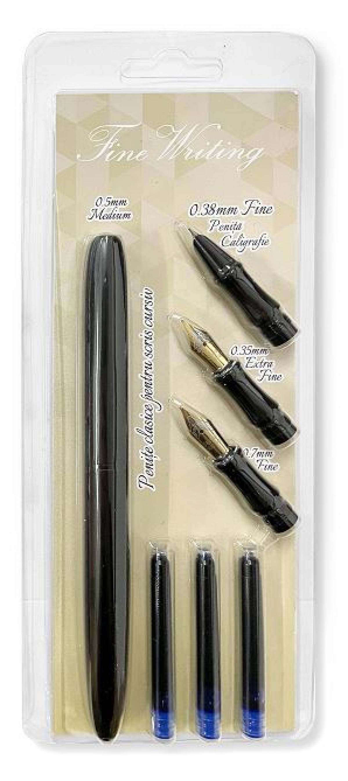 Stilou Metalic NEGRU 4 Penite Iridium + 3 Rezerve Jumbo Erasable Ink