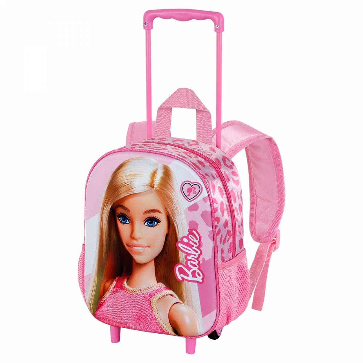 Troler Prescolari, Barbie 3D, 1 fermoar, 2 buzunare, 26cm x 34cm x 13cm, Roz