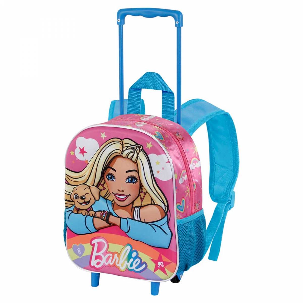 Troler Prescolari, Barbie 3D, 1 fermoar, 2 buzunare, 26cm x 34cm x 13cm, Roz