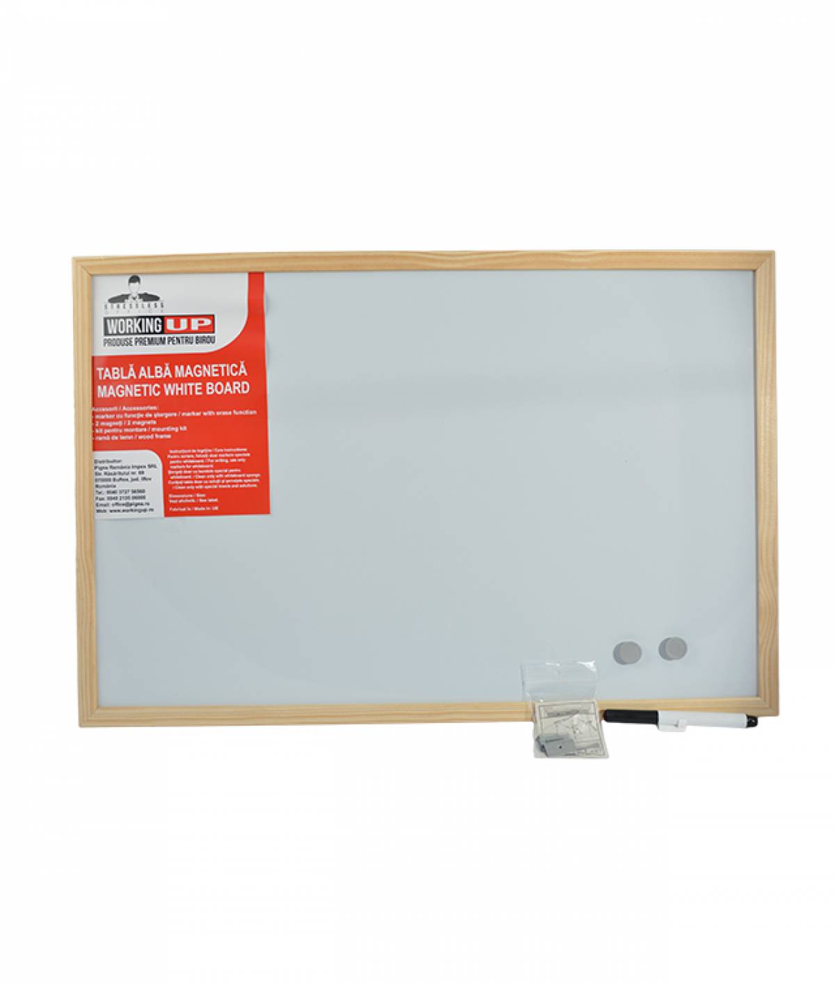Whiteboard magnetic cu rama de lemn 80x60cm