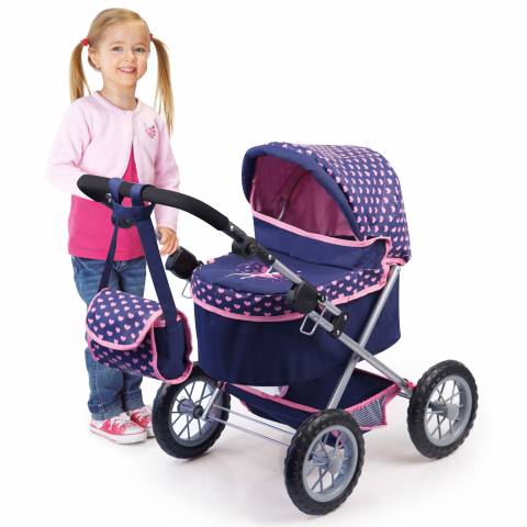 Carucior papusa Trendy albastru inchis reglabil 46 cm