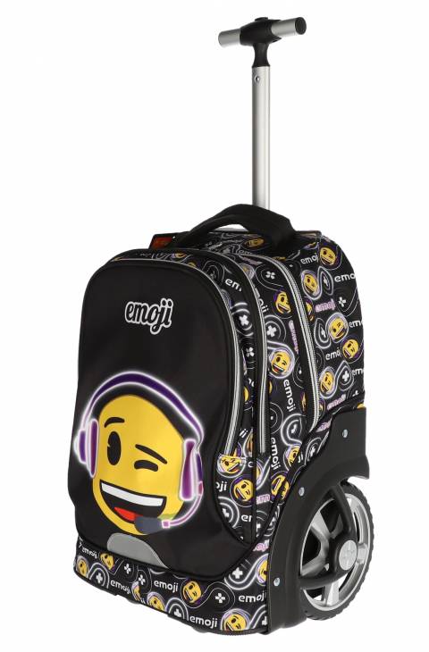 Ghiozdan TROLLER EMOJI 3F 50x34x26cm 2,80kg NEGRU Casti