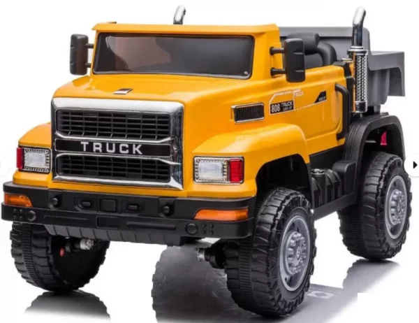 Masinuta Electrica Camion pentru copii Truck 12V, 4x4, Basculare Electrica, LED, Bluetooth, Telecomanda parinte, GALBENA